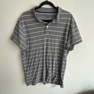 Classic Polo Striped Polo Shirt Short Sleeve Casual Gray‎ White Large